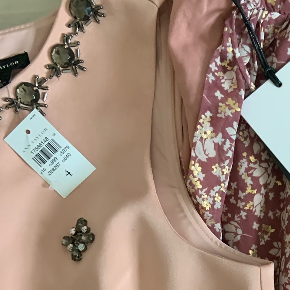 Ann Taylor Sandstone Pink Jeweled Shift Dress Size 4R NWT - Picture 4 of 5